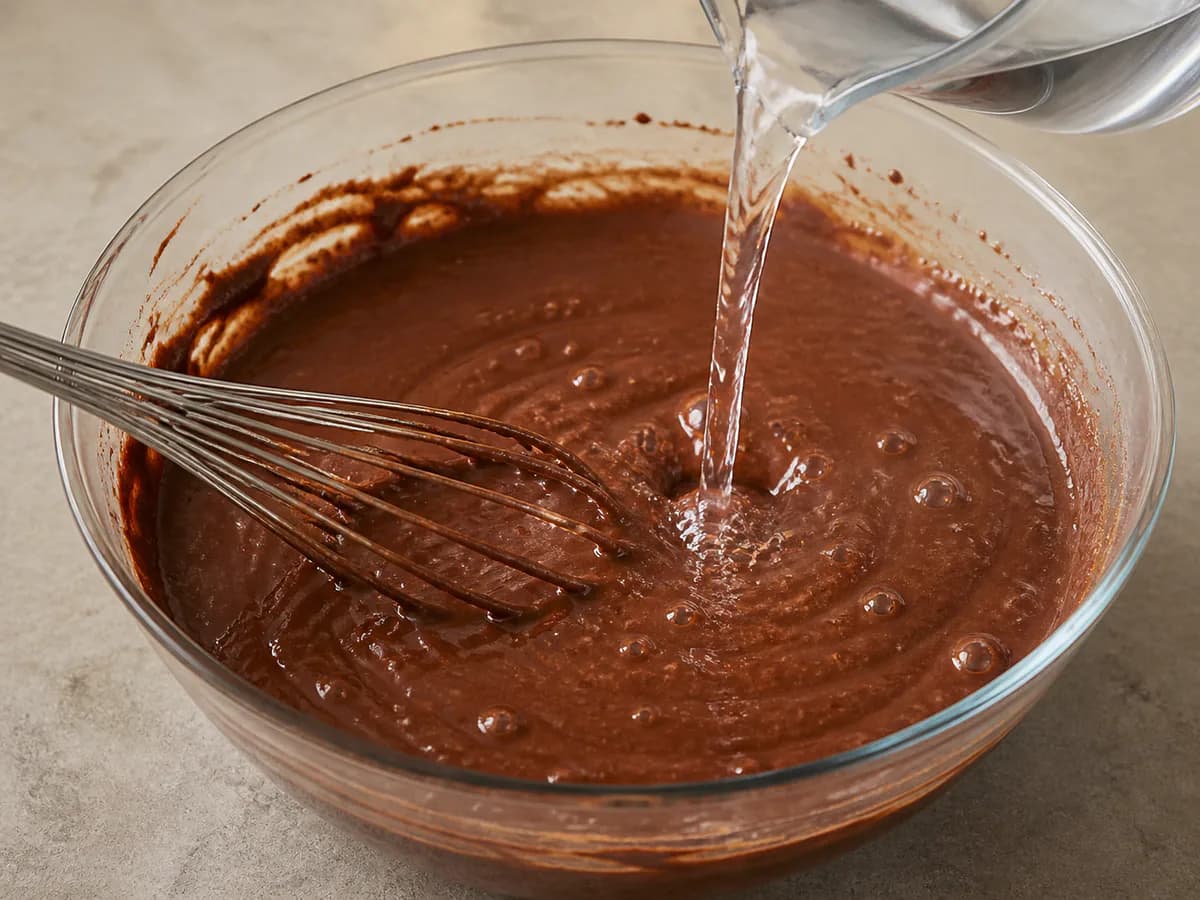 Preparação de Bolo de Chocolate e Amendoim durante a confeção