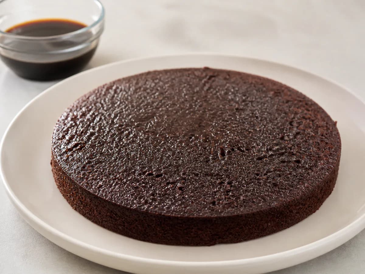 Preparação de Bolo de Chocolate e Café com Recheio de Tiramisu durante a confeção