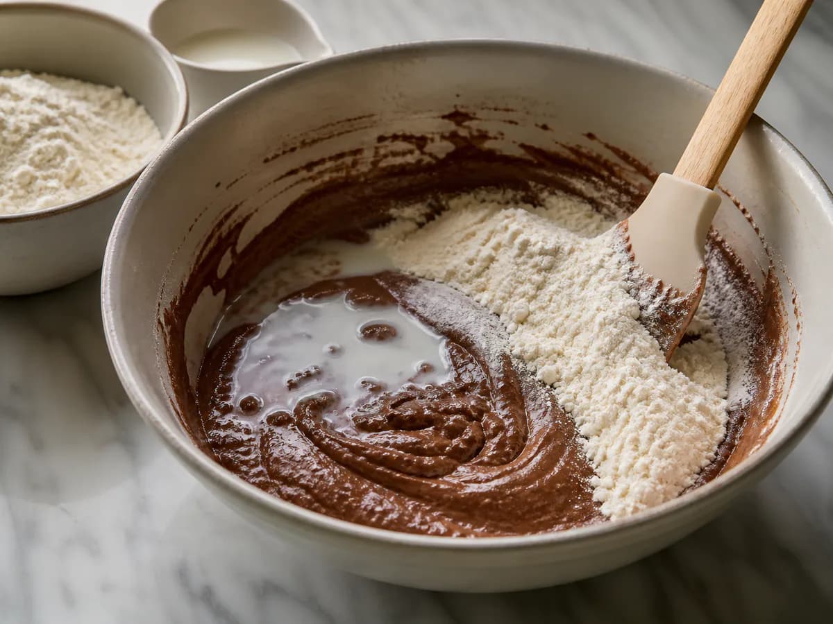 Preparação de Bolo de Chocolate e Compota de Castanhas durante a confeção