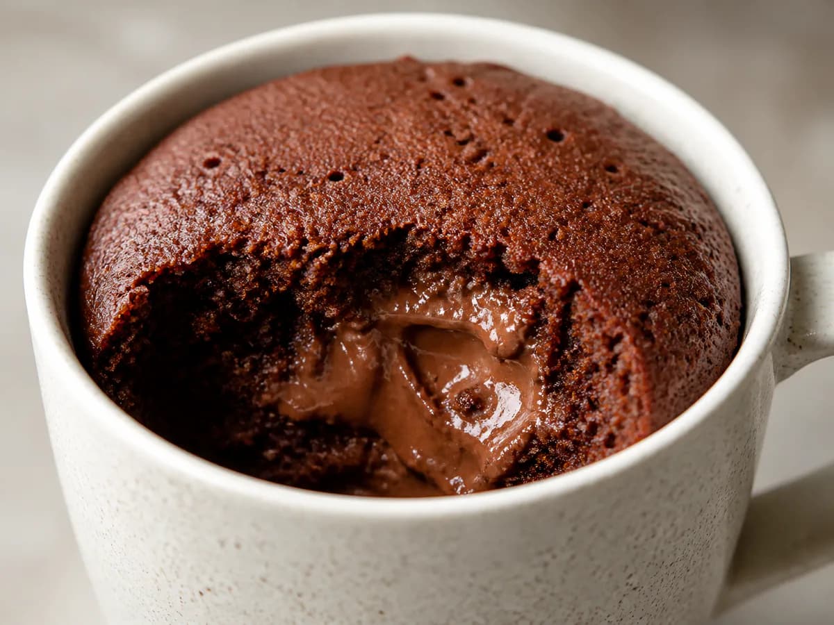 Pormenor de uma porção de Bolo de Chocolate e Nutella na Chávena