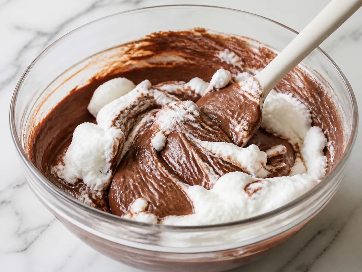 Preparação de Bolo de Chocolate Gelado durante a confeção