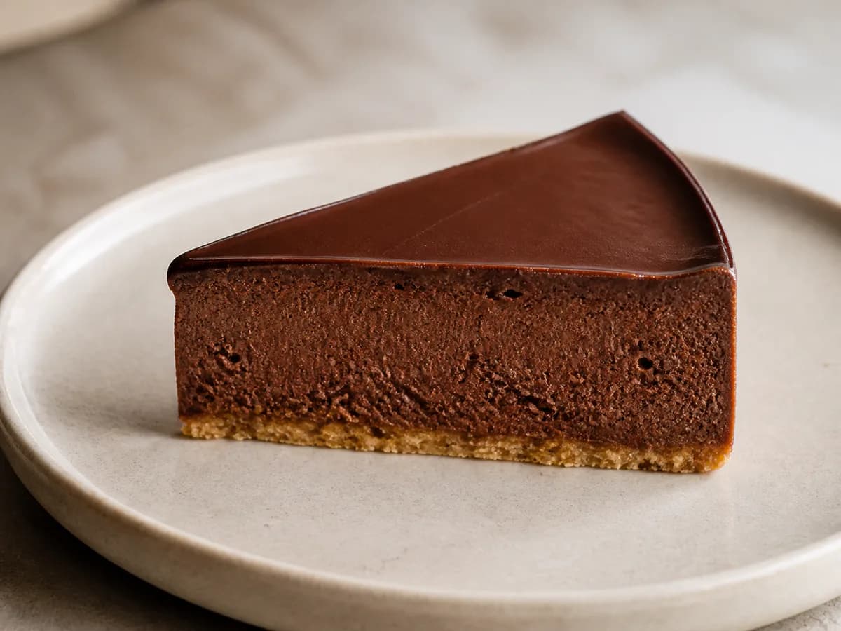 Pormenor de uma porção de Bolo de Chocolate Gelado