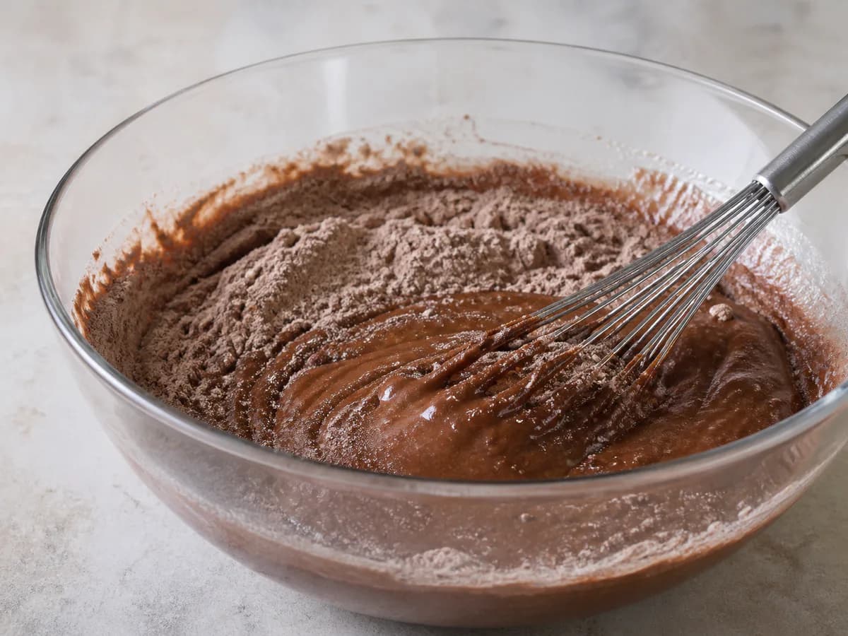 Preparação de Bolo de Chocolate que Sai Sempre Bem durante a confeção