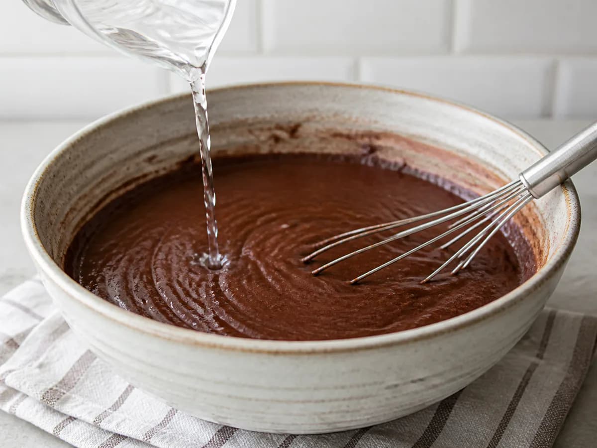 Preparação de Bolo de Chocolate sem Ovos durante a confeção