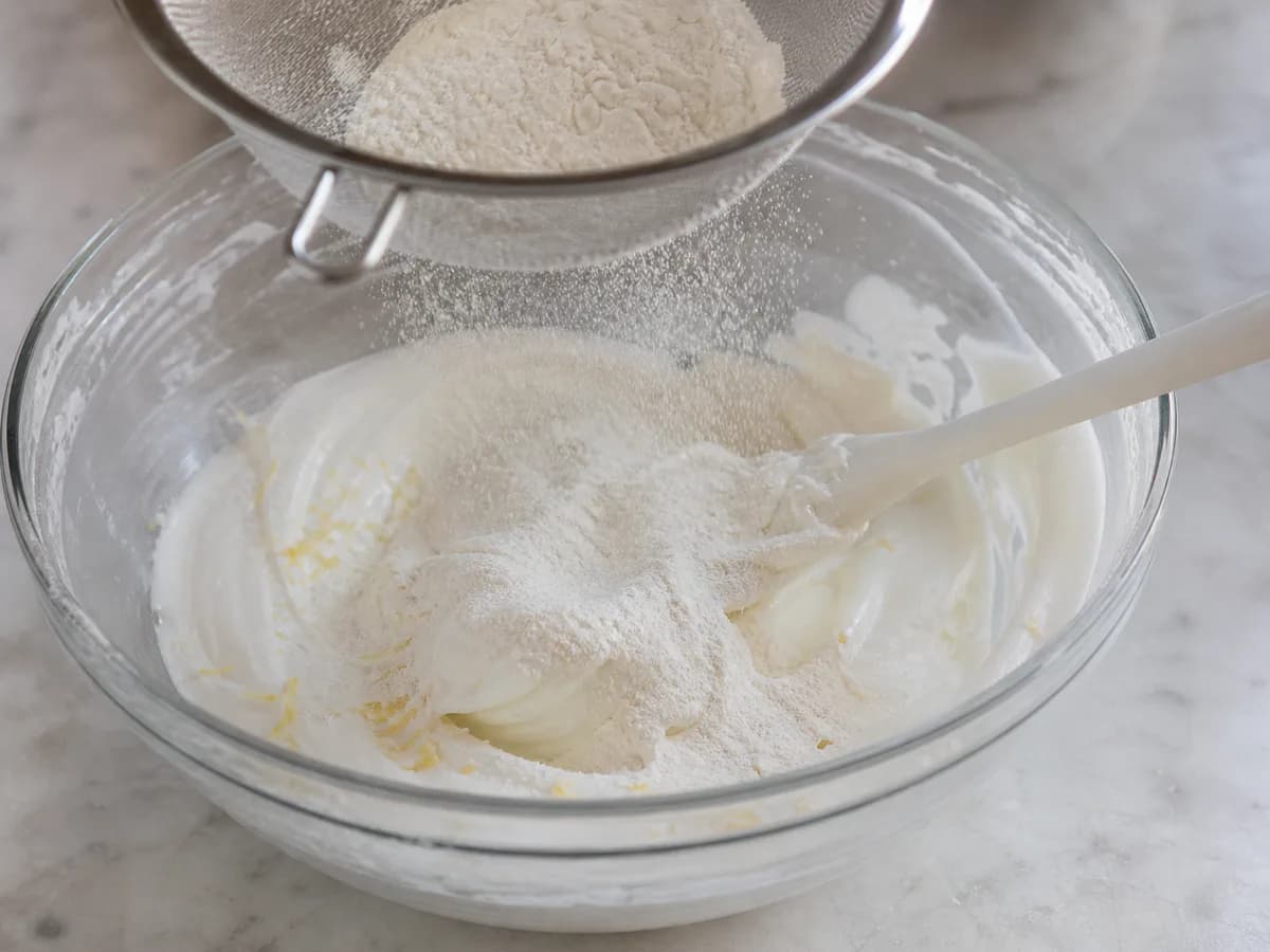 Preparação de Bolo de Claras com Limão e Baunilha durante a confeção