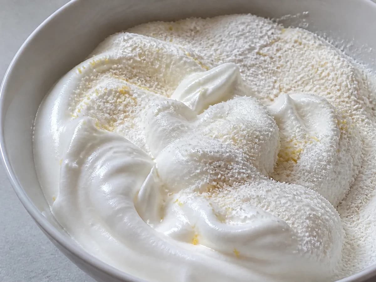 Preparação de Bolo de Claras com Limão e Coco durante a confeção