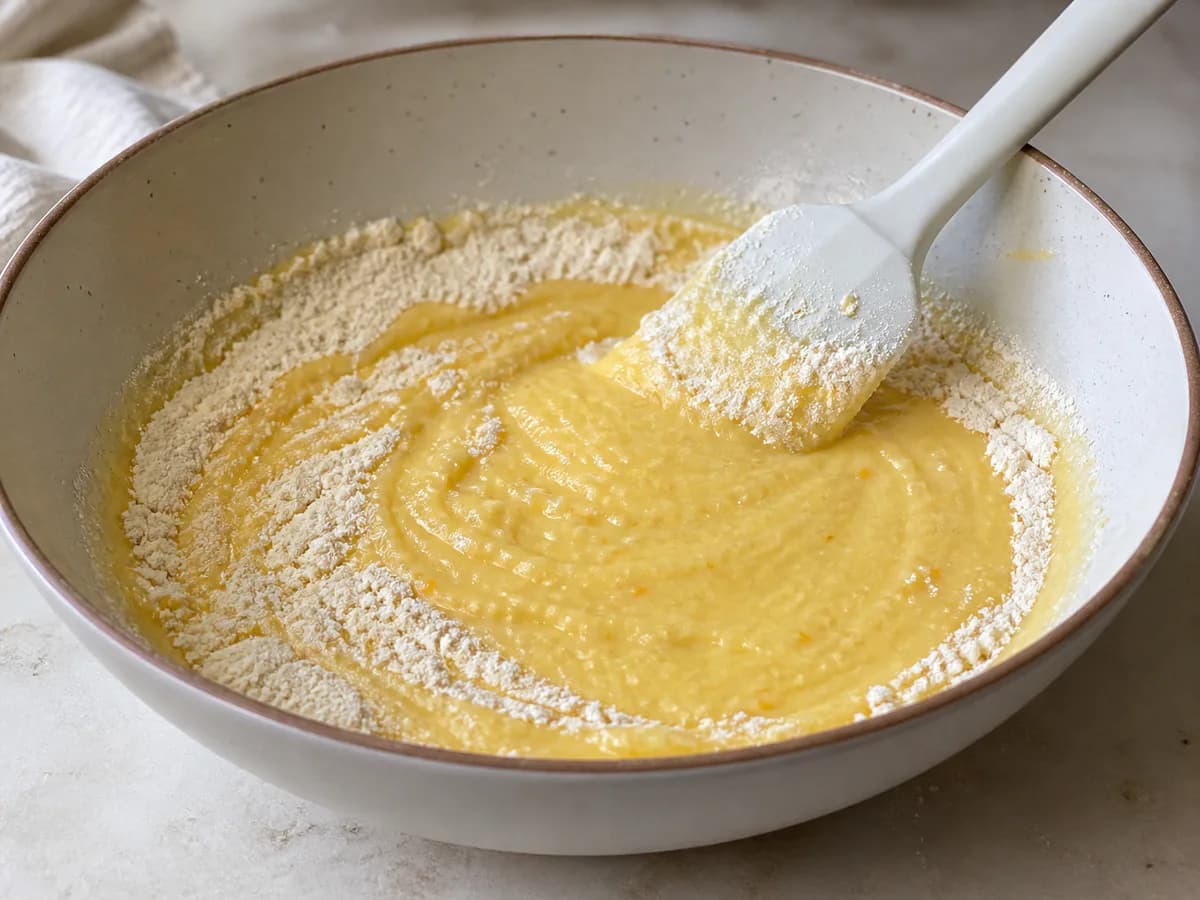 Preparação de Bolo de Clementina durante a confeção