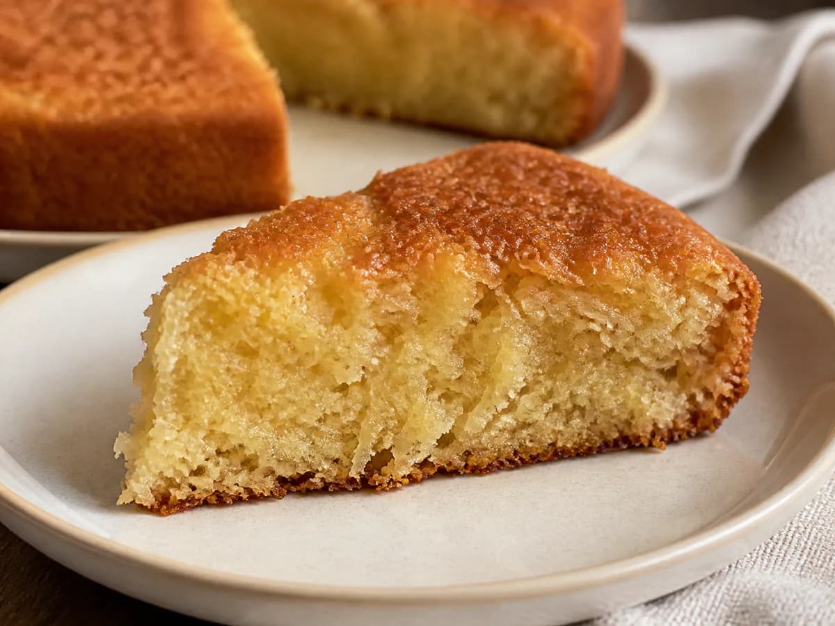 Pormenor de uma porção de Bolo de Coco e Coca-Cola