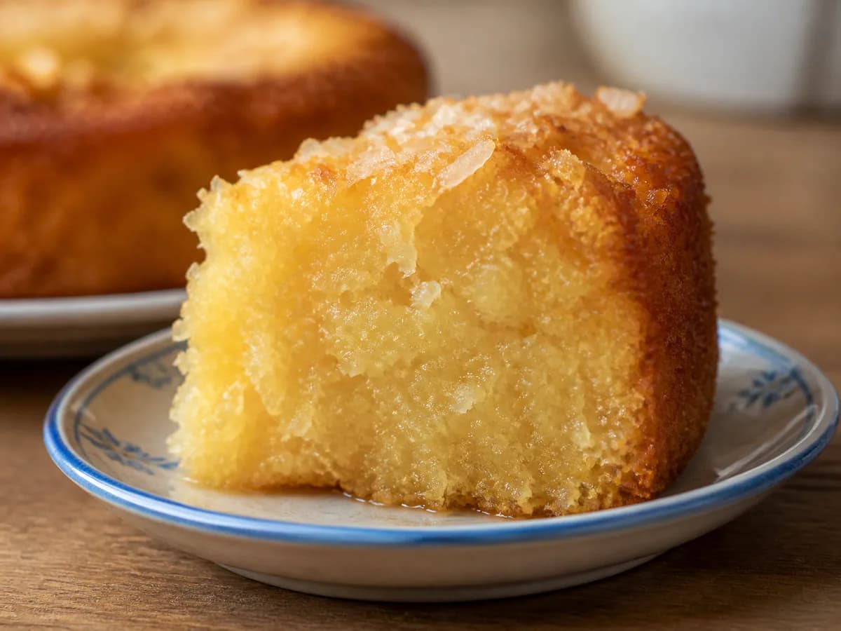 Pormenor de uma porção de Bolo de Coco Ensopado