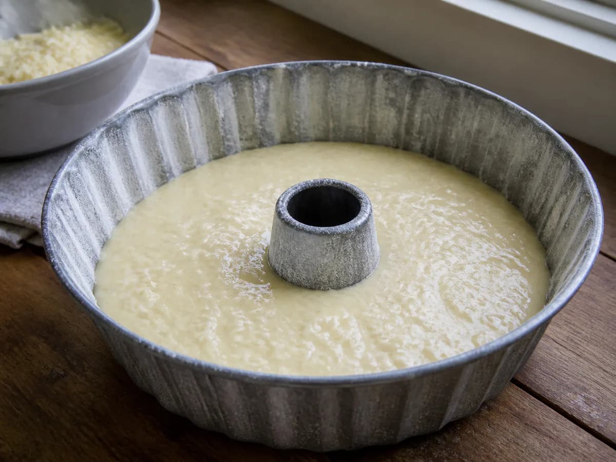 Preparação de Bolo de Coco Ensopado durante a confeção