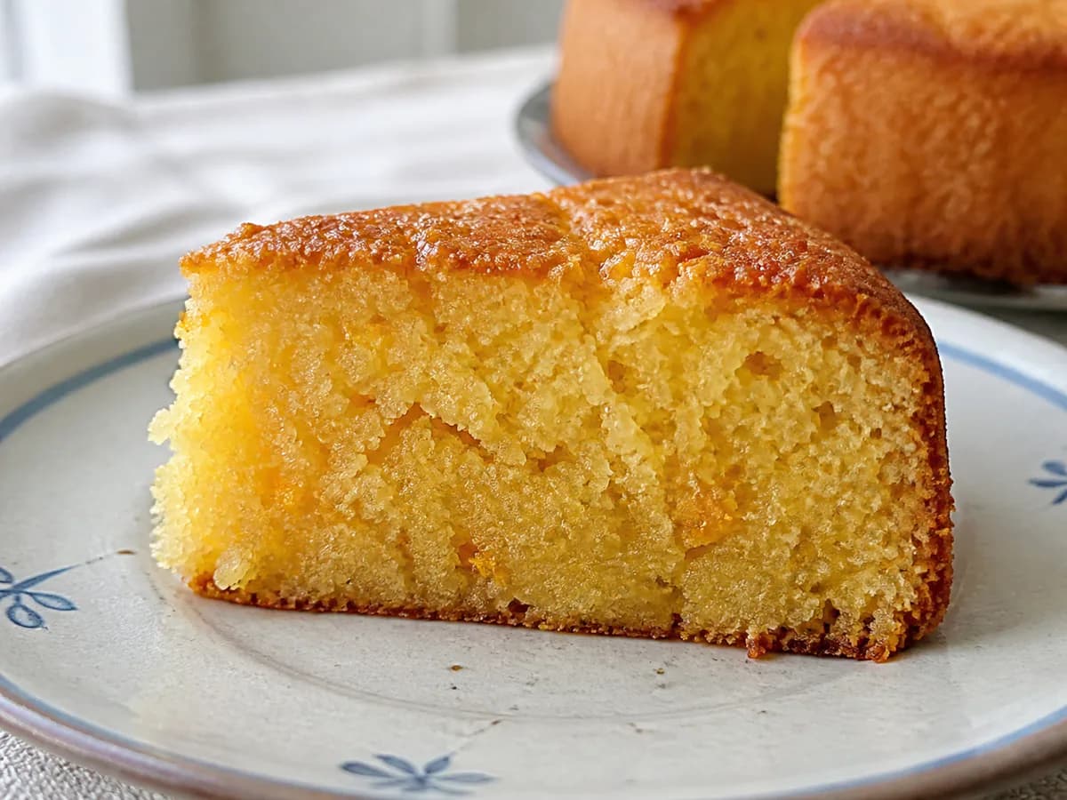 Pormenor de uma porção de Bolo de Coco, Laranja e Lima
