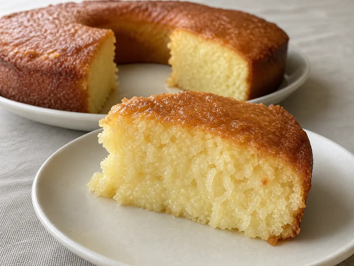 Pormenor de uma porção de Bolo de Coco Molhado