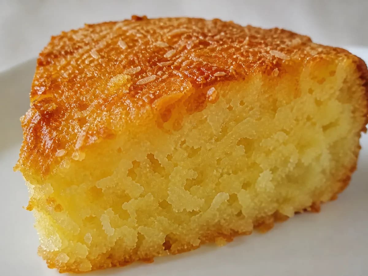 Pormenor de uma porção de Bolo de Coco Muito Molhadinho