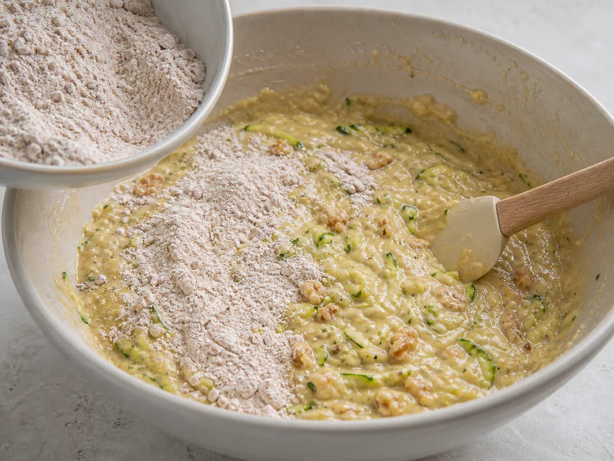 Preparação de Bolo de Courgette Fofinho durante a confeção