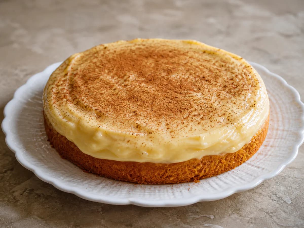 Bolo de Fécula de Batata com Cobertura de Leite Creme