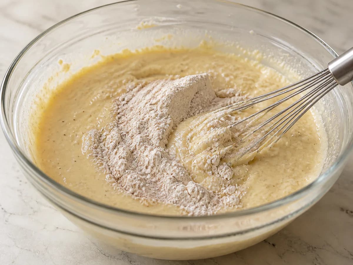 Preparação de Bolo de Iogurte, Canela e Erva-doce durante a confeção