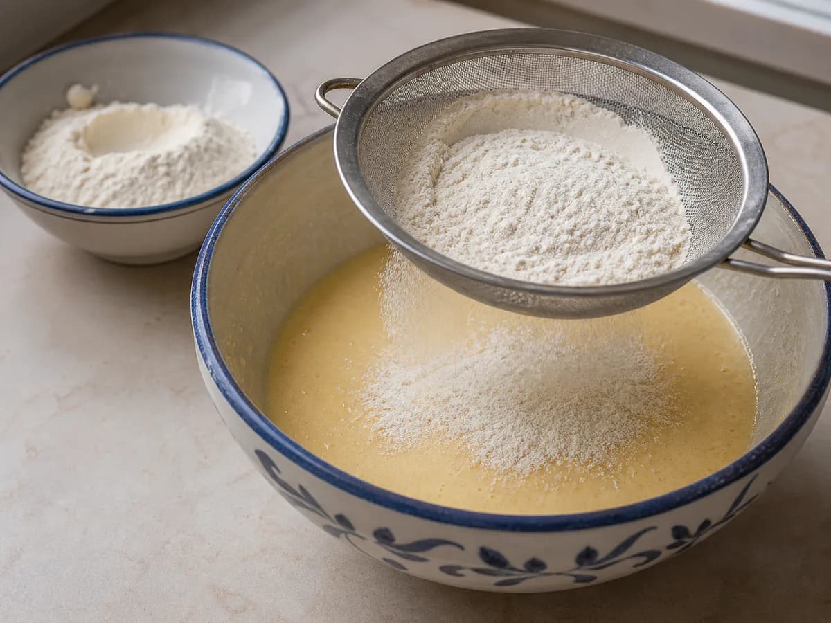 Preparação de Bolo de Iogurte e Morangos durante a confeção