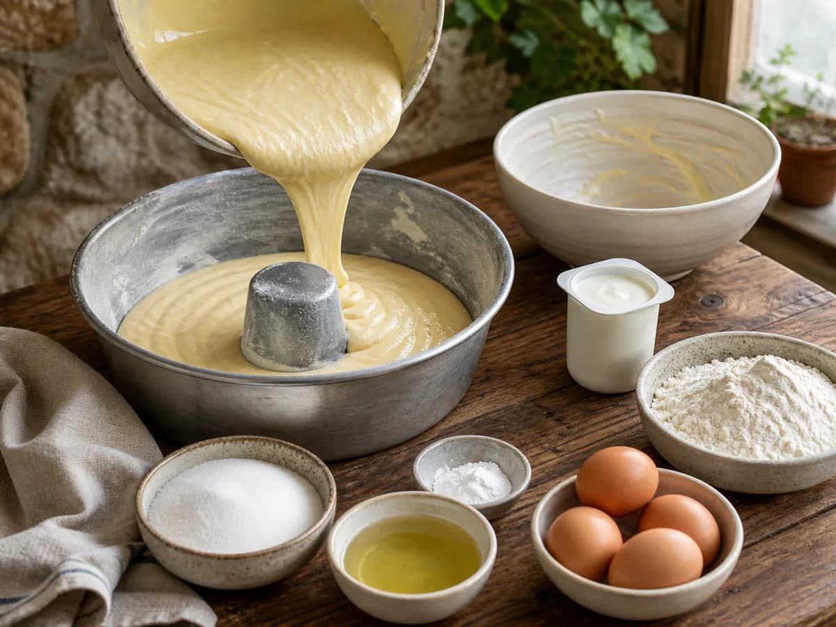 Preparação de Bolo de Iogurte XL durante a confeção