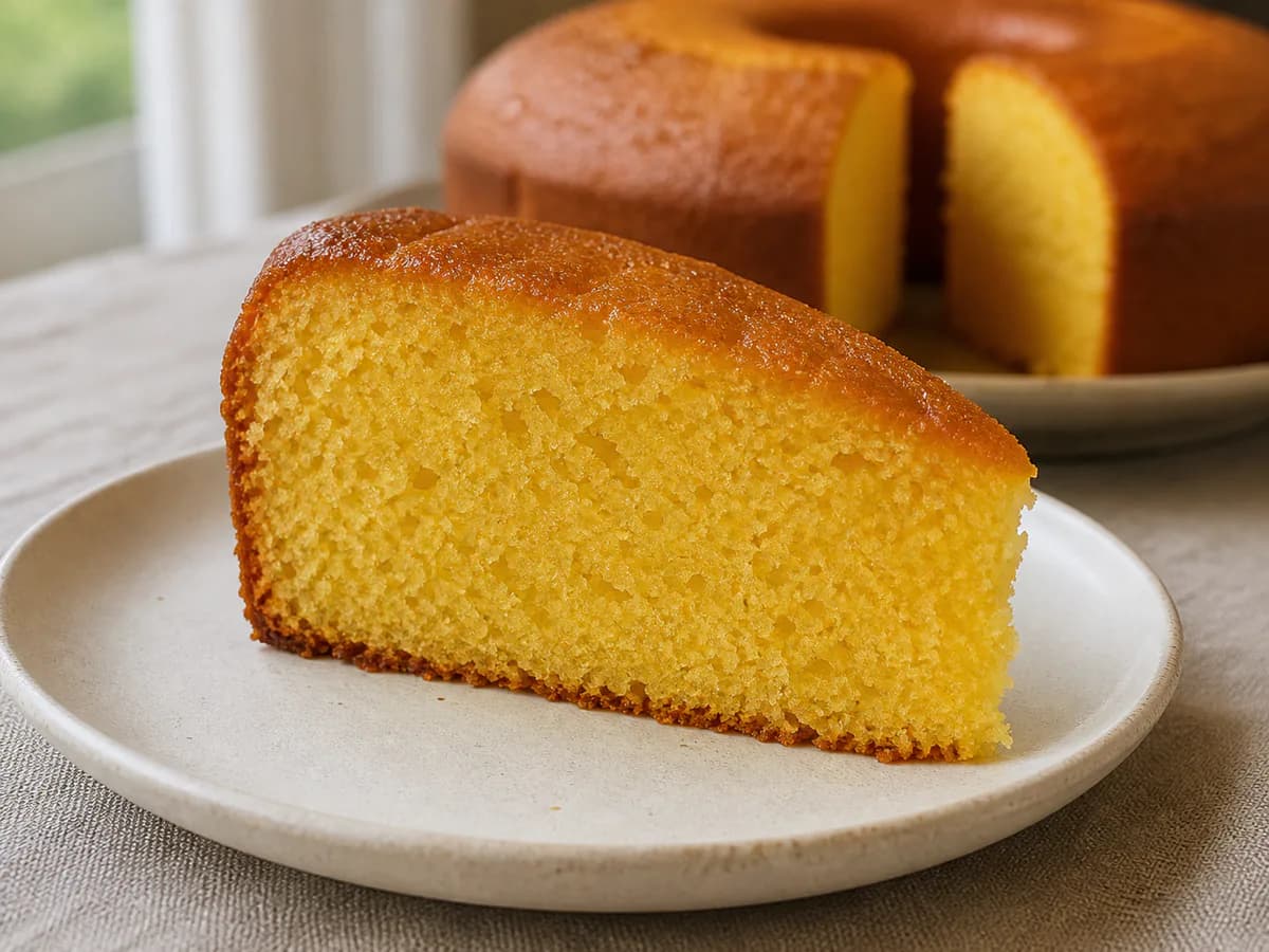 Pormenor de uma porção de Bolo de Laranja Especial