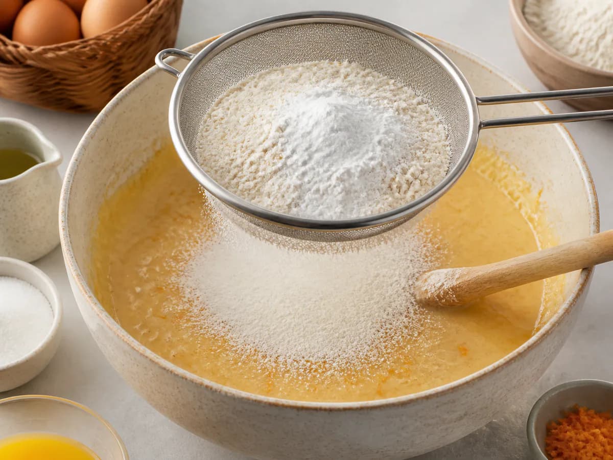 Preparação de Bolo de Laranja Especial durante a confeção
