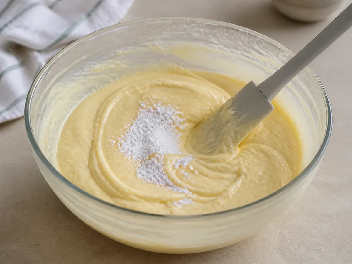 Preparação de Bolo de Leite Condensado com Limão durante a confeção