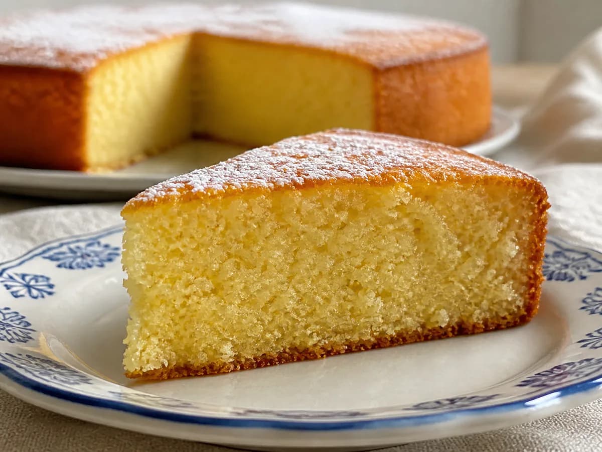 Pormenor de uma porção de Bolo de Leite Condensado com Limão