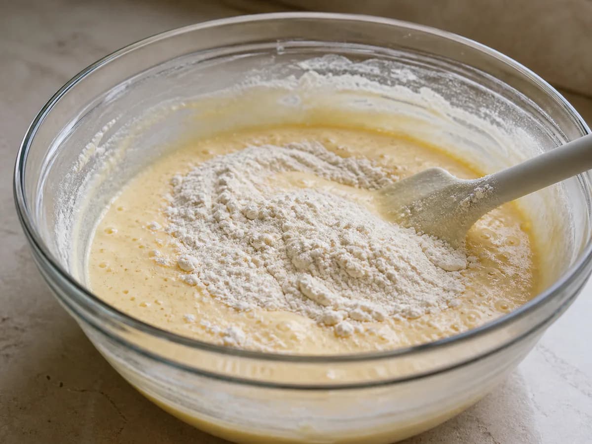 Preparação de Bolo de Leite de Coco Cremoso durante a confeção