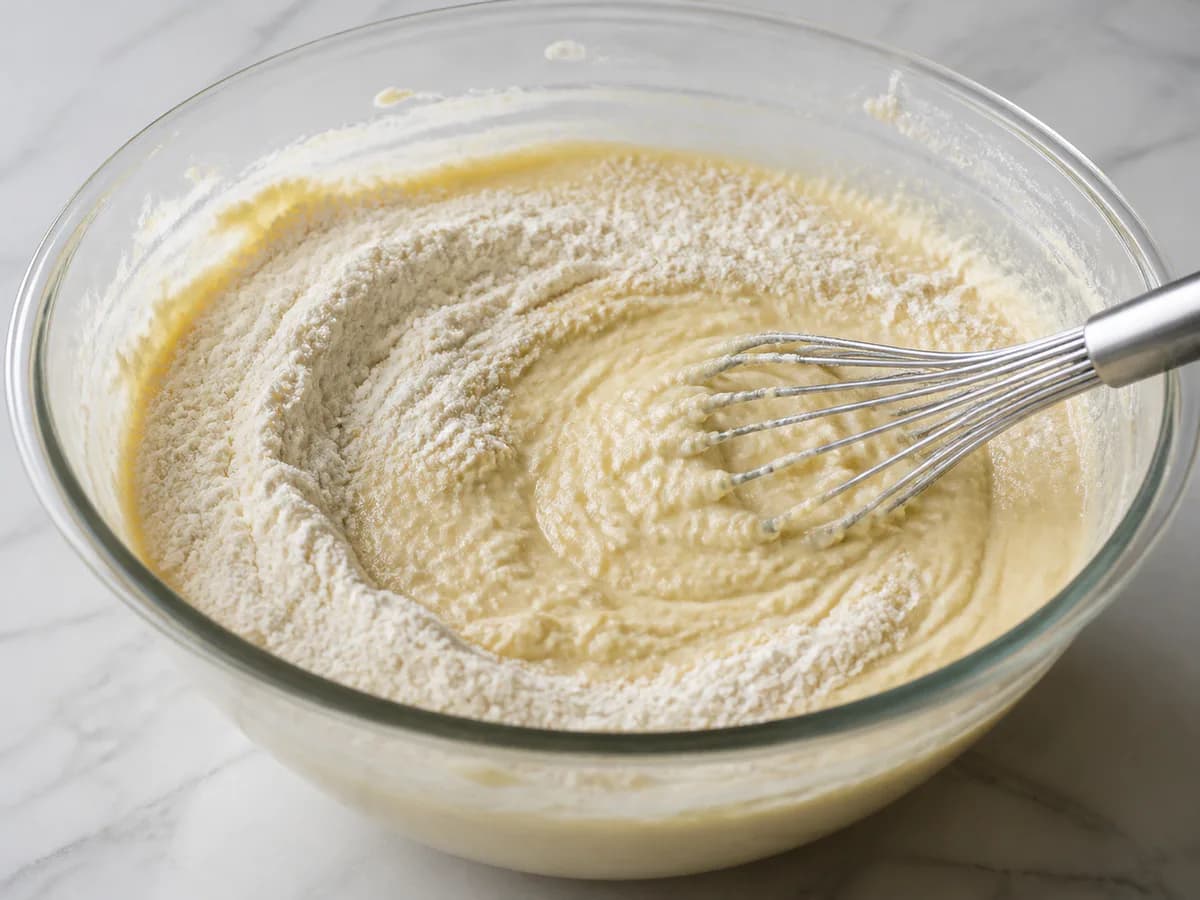 Preparação de Bolo Húmido de Leite de Coco durante a confeção