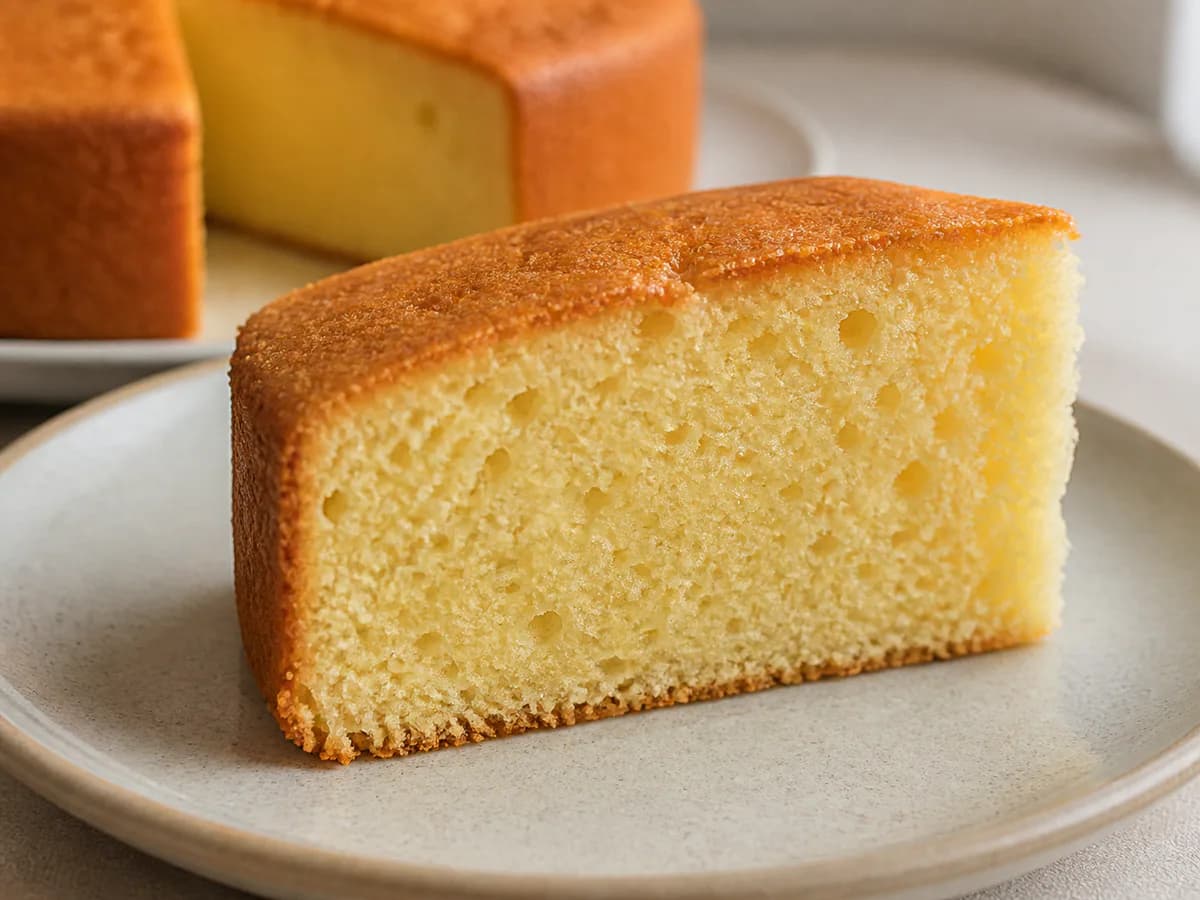 Pormenor de uma porção de Bolo de Leite Evaporado