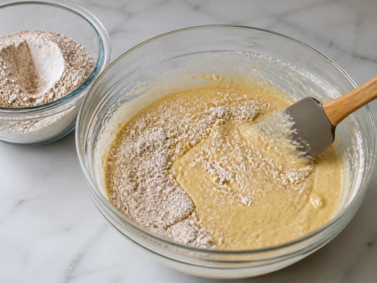 Preparação de Bolo de Maçã com Canela e Erva-doce durante a confeção