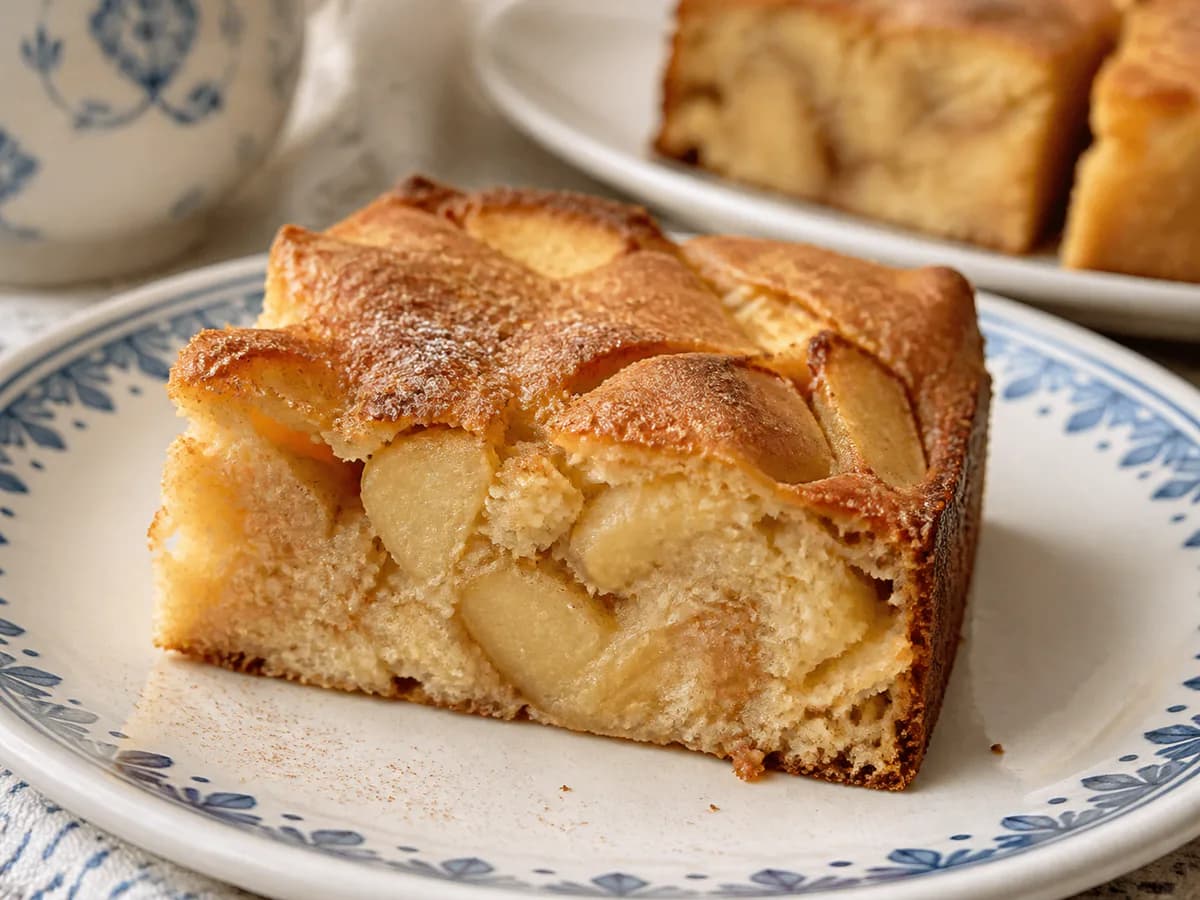Pormenor de uma porção de Bolo de Maçã no Tabuleiro (Rende Muito)