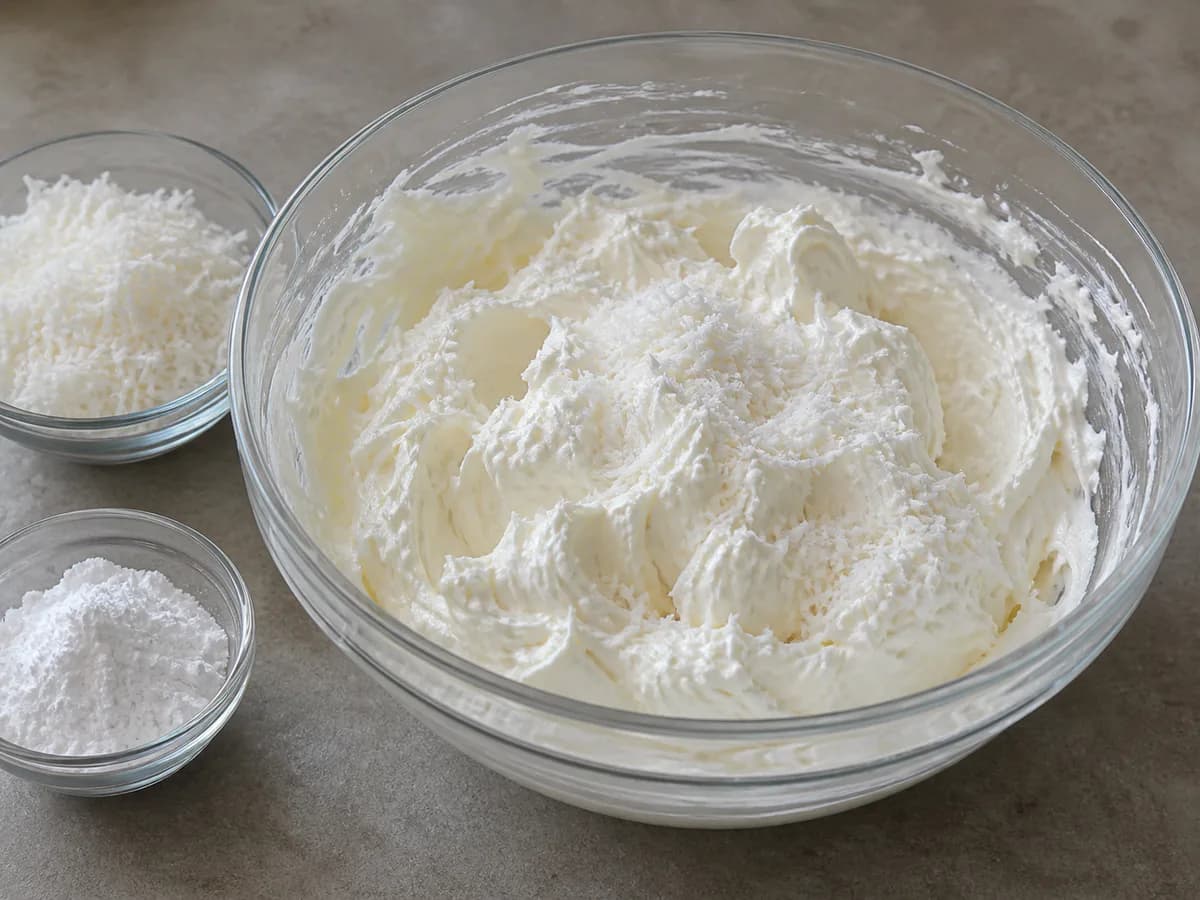 Preparação de Bolo de Manga e Coco Sem Assar durante a confeção