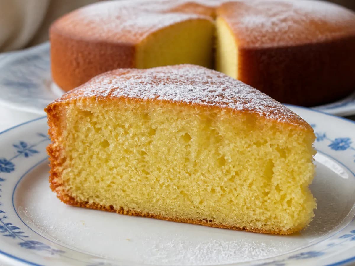 Pormenor de uma porção de Bolo de Maracujá Fofinho e Húmido