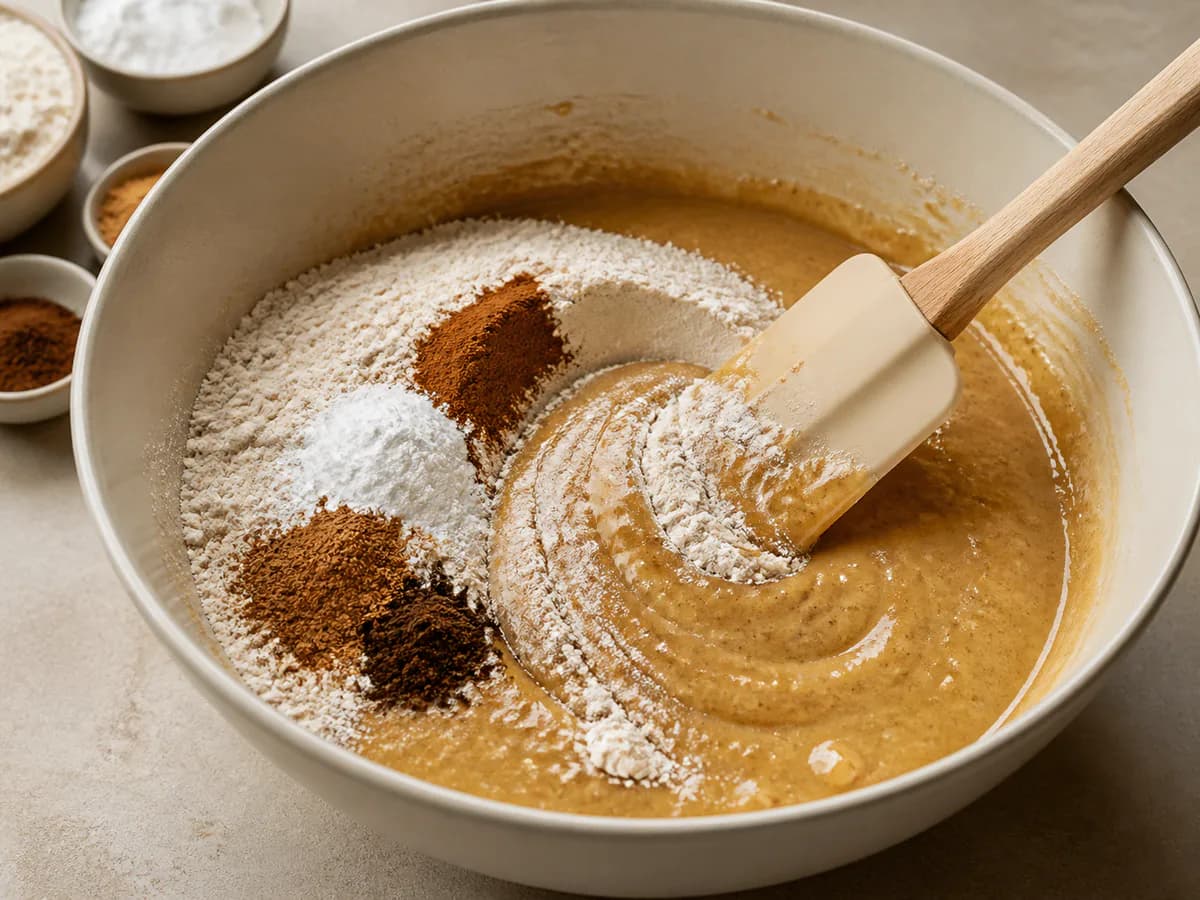 Preparação de Bolo de Mel com Especiarias e Nozes durante a confeção