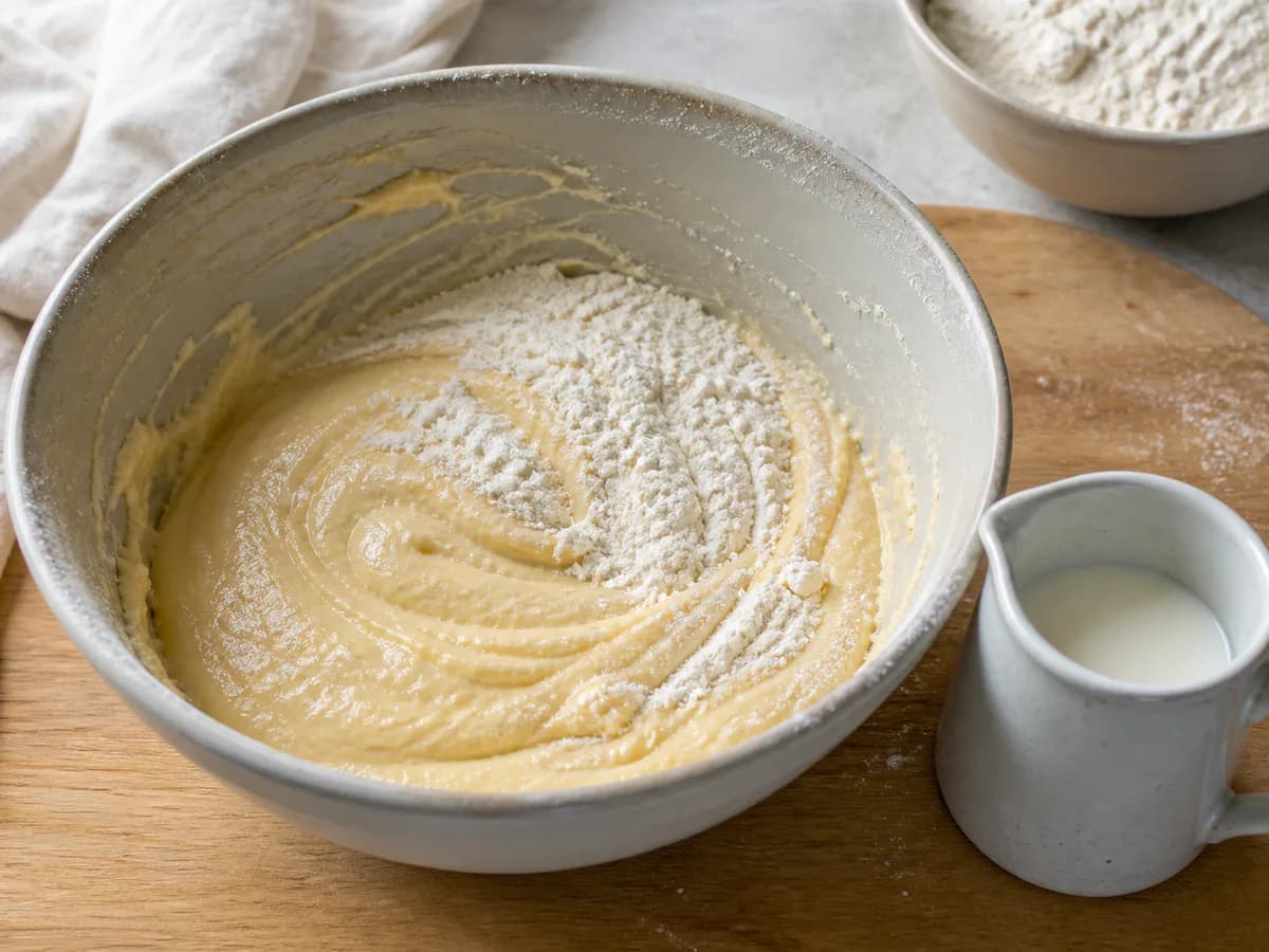 Preparação de Bolo de Mirtilos Fofo e Aromático durante a confeção