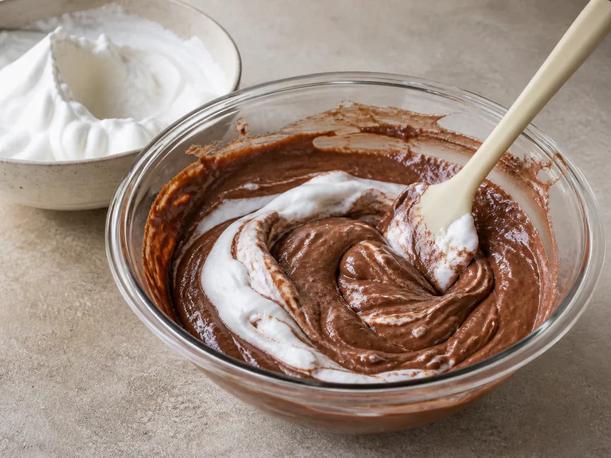 Preparação de Bolo Mousse de Chocolate Intenso durante a confeção