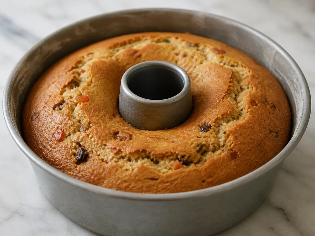 Preparação de Bolo de Natal com Doce de Ovos durante a confeção