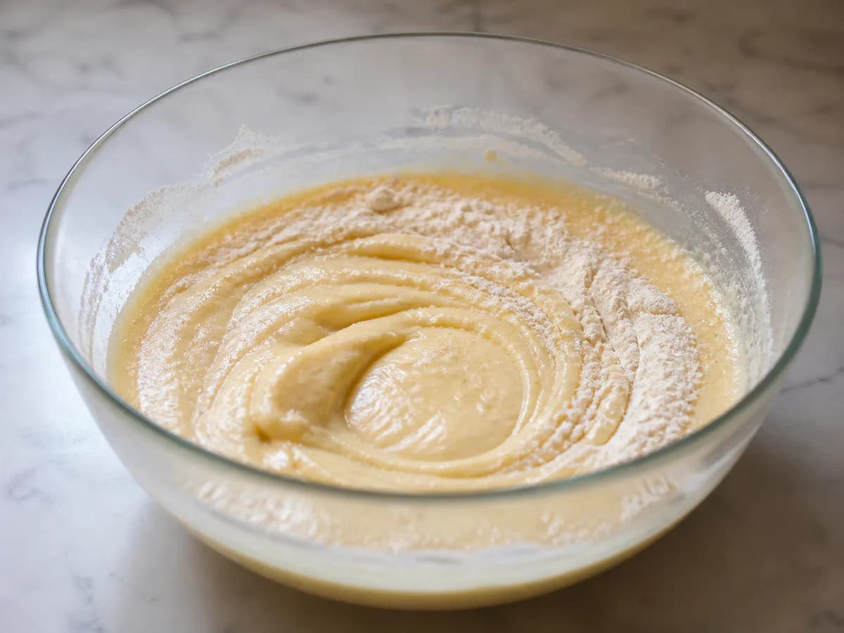 Preparação de Bolo de Natas com Pepitas de Chocolate durante a confeção