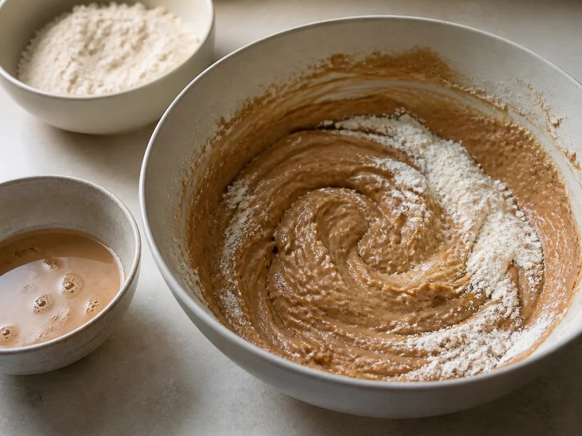 Preparação de Bolo de Nozes e Café durante a confeção
