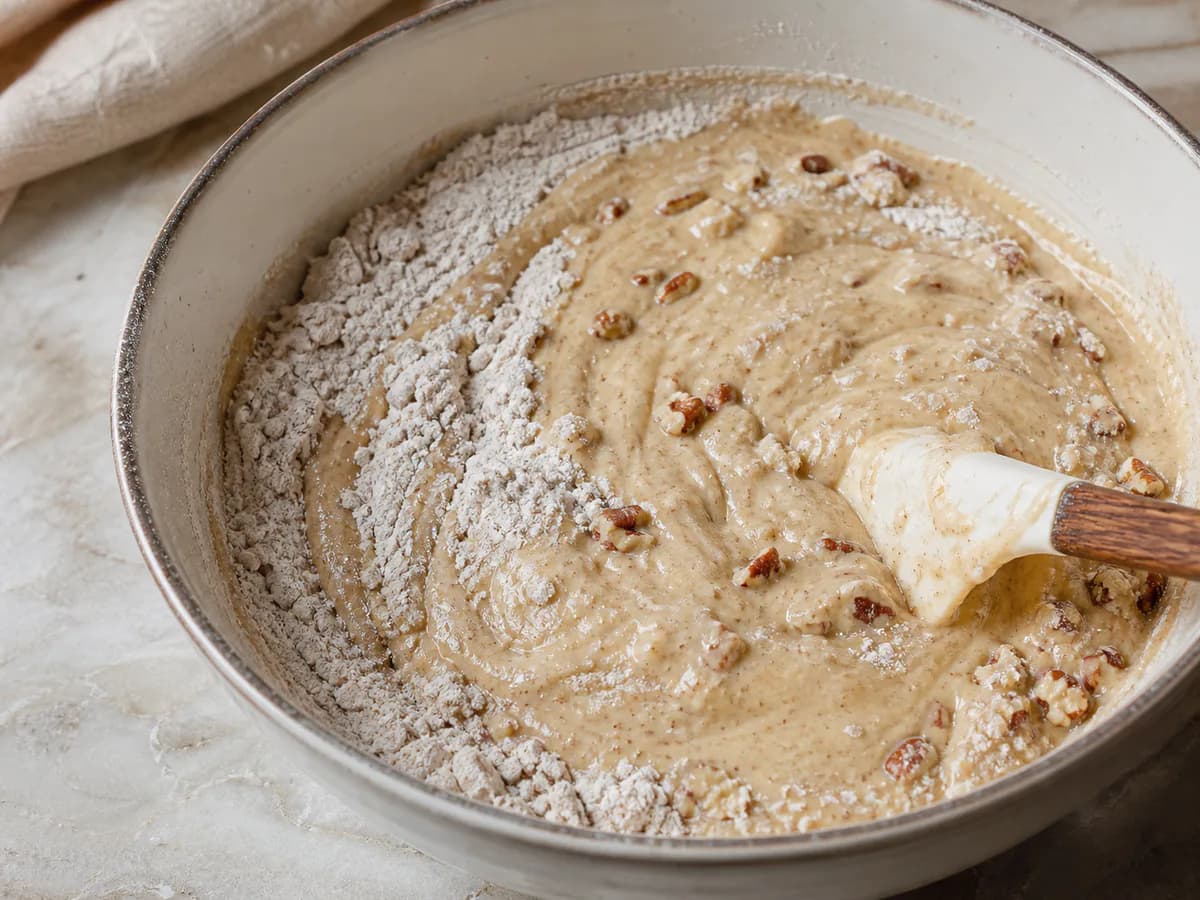 Preparação de Bolo de Nozes Pecan durante a confeção