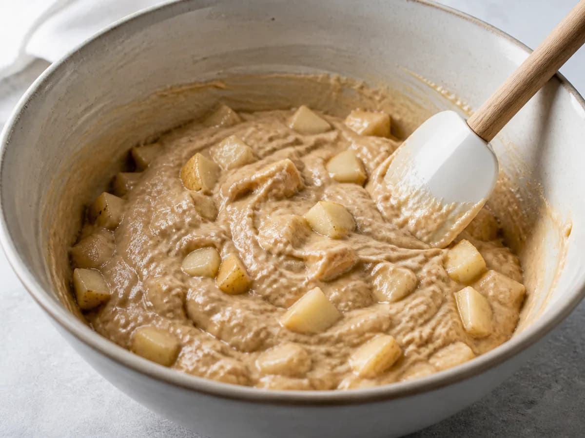 Preparação de Bolo de Pera e Gengibre durante a confeção