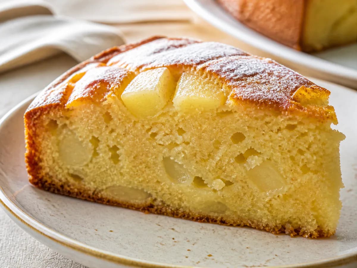 Pormenor de uma porção de Bolo de Pera e Iogurte Sem Ovo