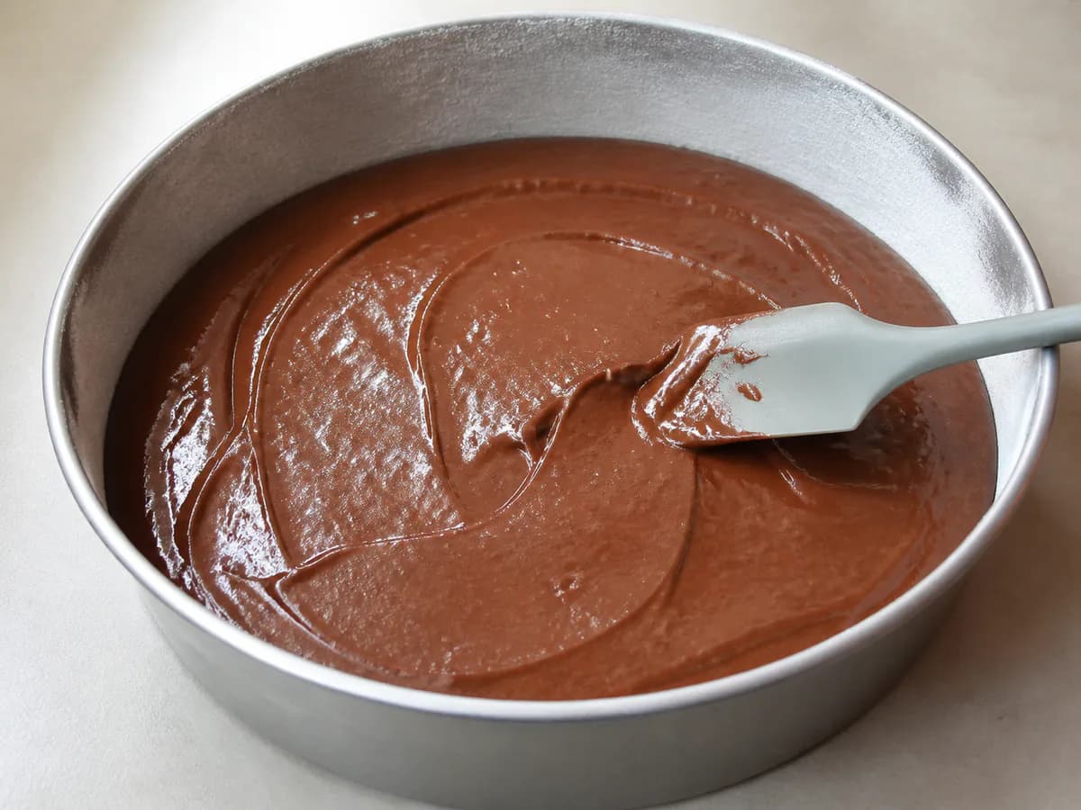 Preparação de Bolo de Tablete de Chocolate com Cobertura de Chocolate durante a confeção