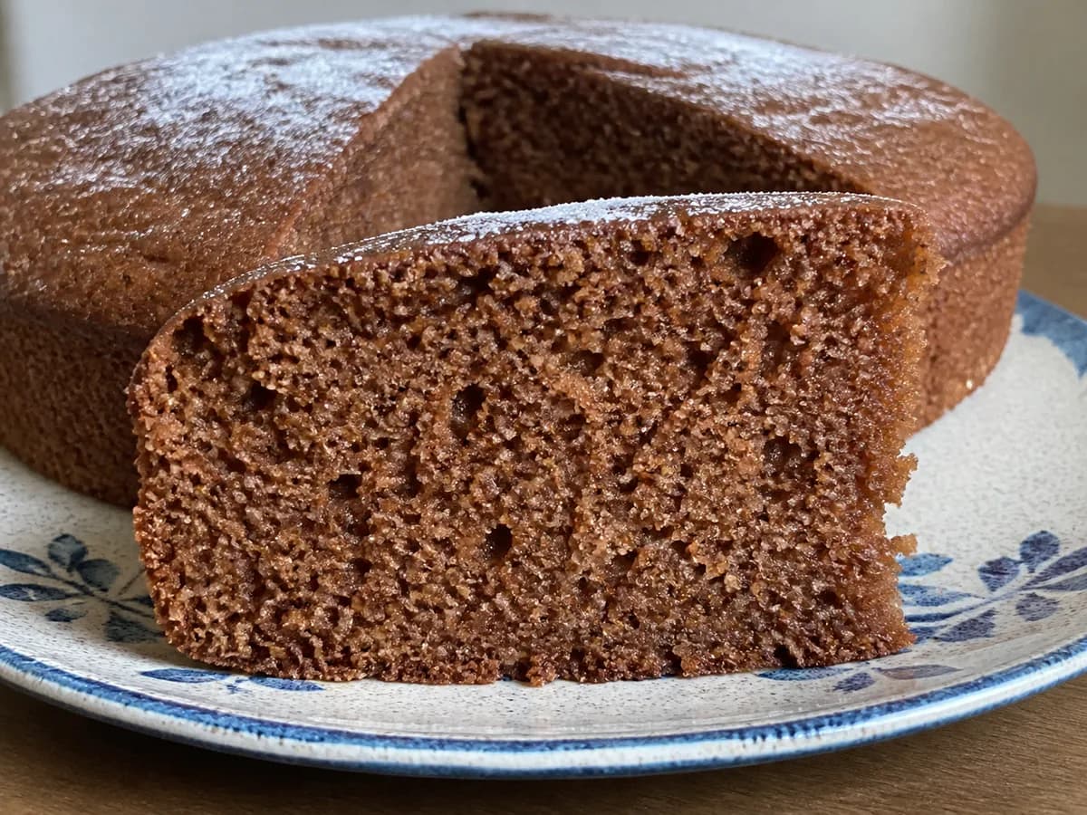 Pormenor de uma porção de Bolo de Vinagre Muito Húmido