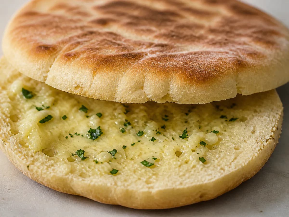 Pormenor de uma porção de Bolo do Caco com Azeite na Massa