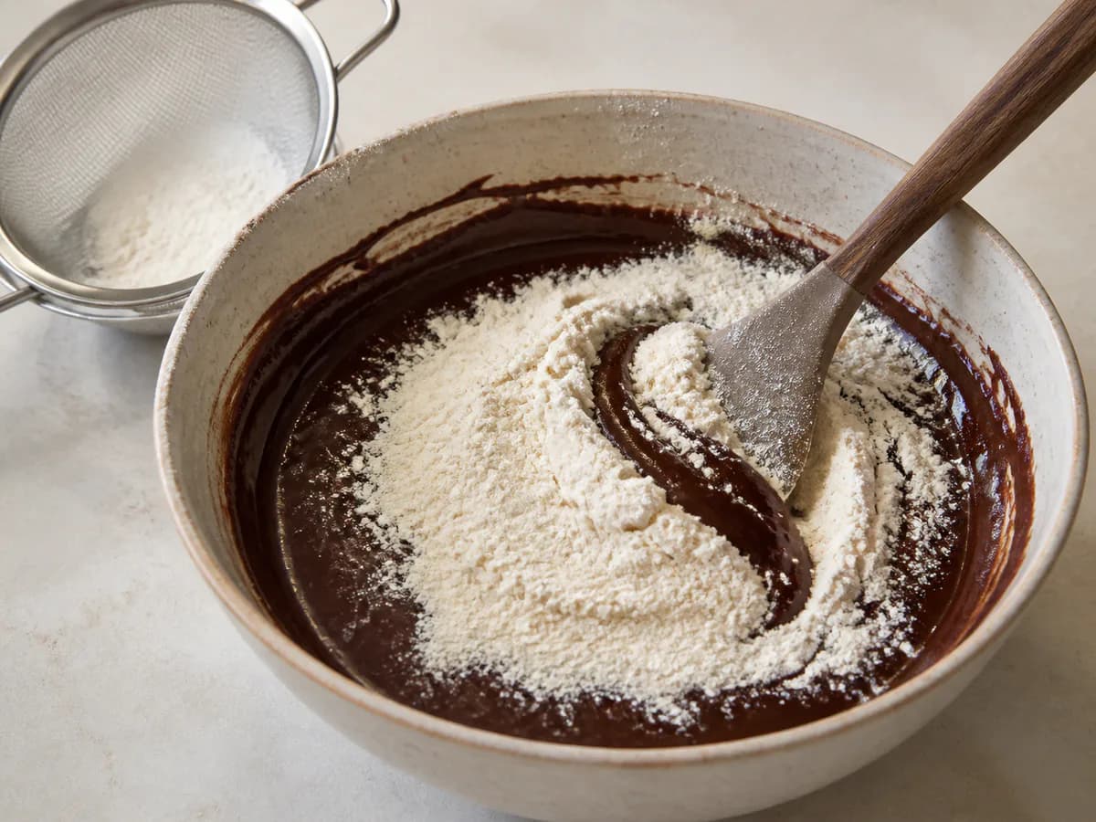 Preparação de Bolo Fino de Chocolate Negro durante a confeção