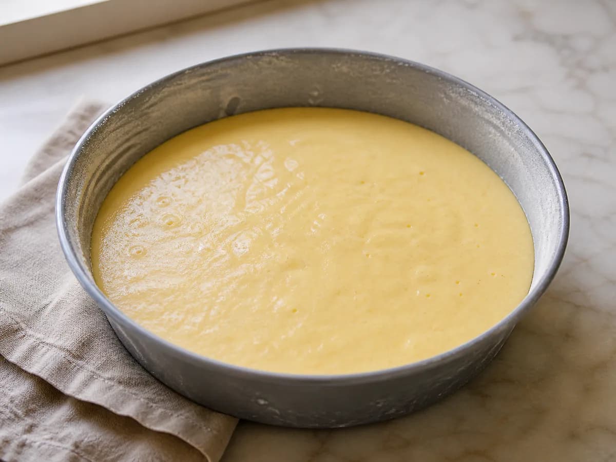Preparação de Bolo de Limão com Cobertura de Queijo Creme durante a confeção