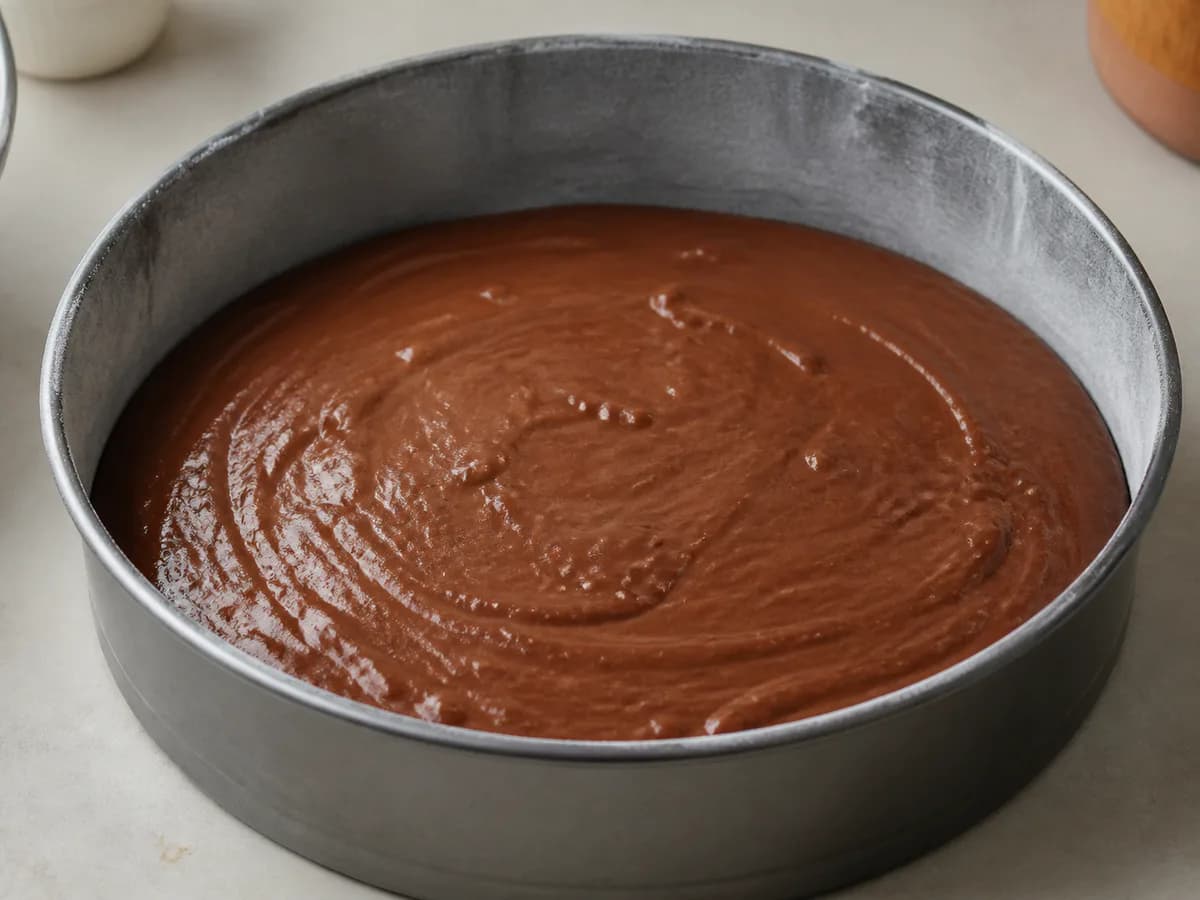 Preparação de Bolo de Iogurte e Chocolate durante a confeção