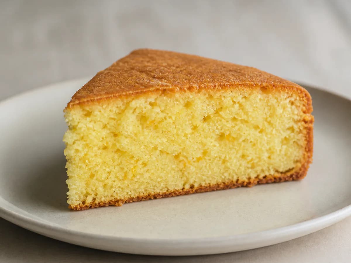 Pormenor de uma porção de Bolo de Laranja e Limão