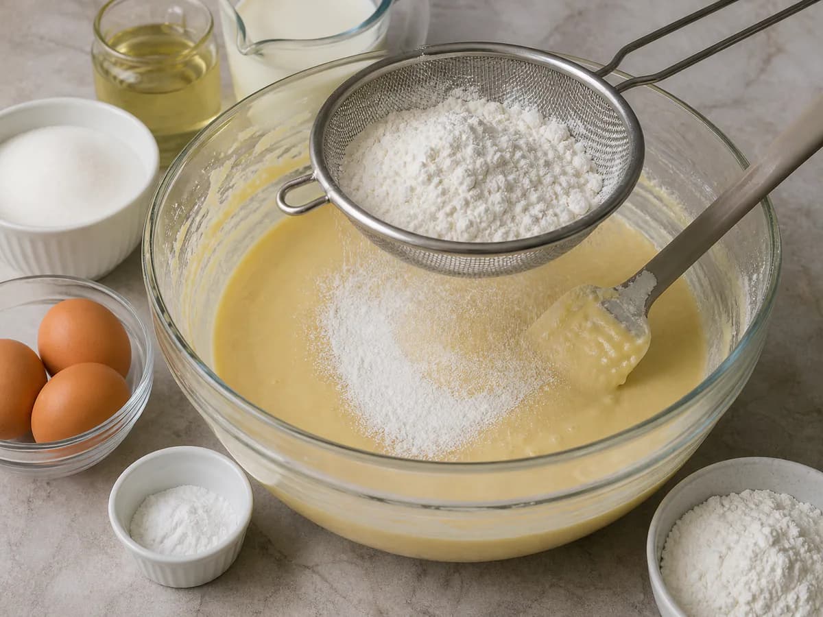 Preparação de Bolo de Maizena Cremoso durante a confeção